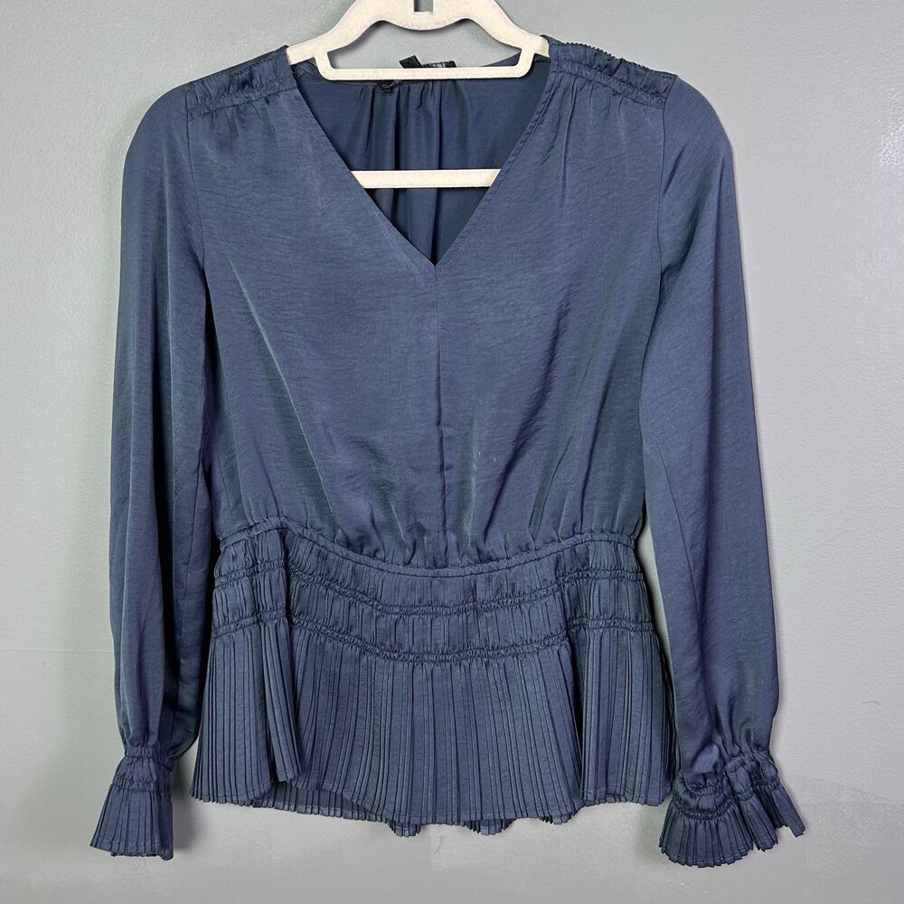Catherine Malandrino top XS peplum ruffle cottagecore basics office gray goth